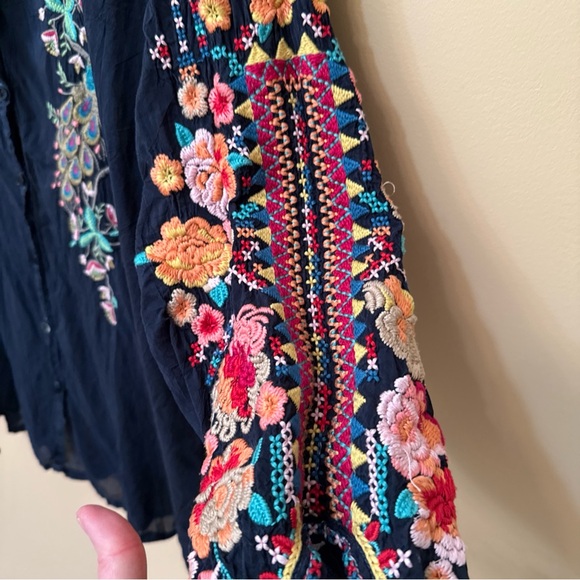Johnny Was navy Blouse with Colorful Embroidery - Picture 9 of 11